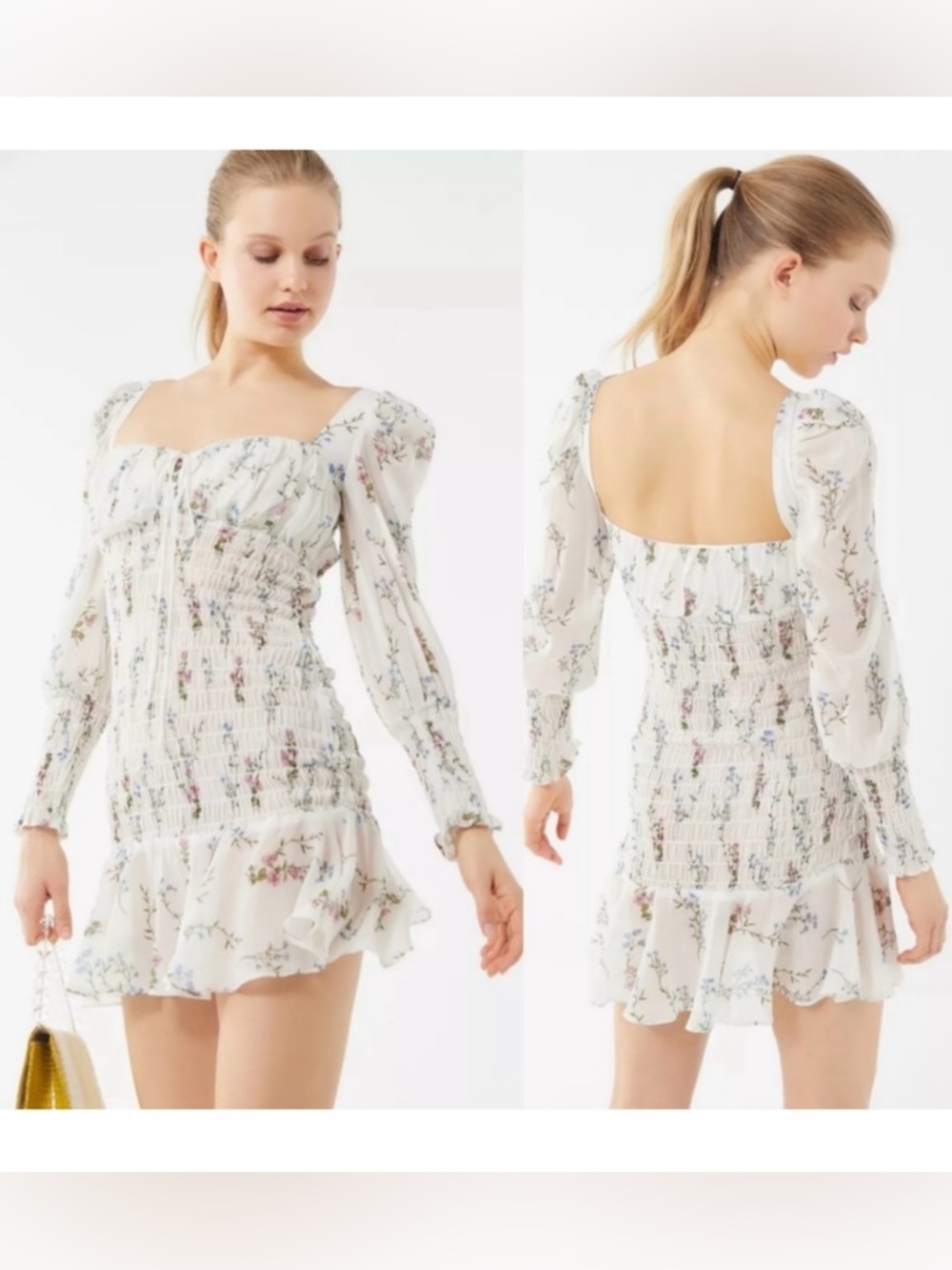 For Love & Lemons Dixon Mini Dress Ivory Floral Size M
